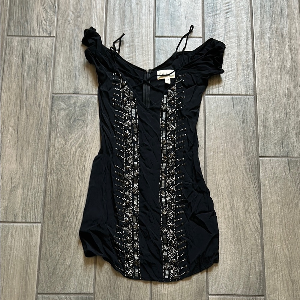 Cleobella Black Top with Silver Bead Details